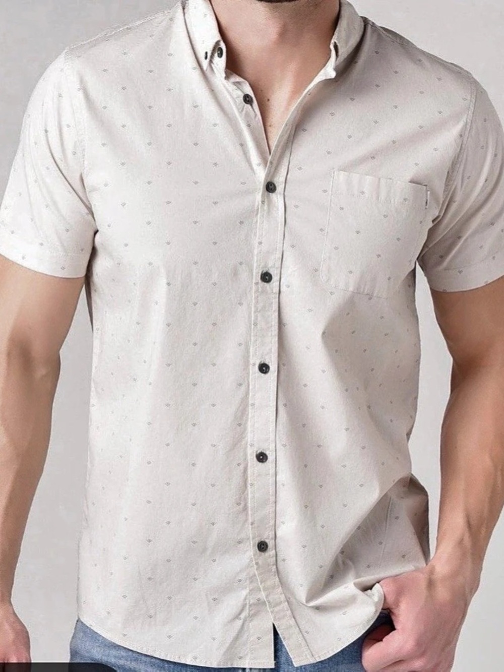 Vuori Short Sleeve Bridge Button-Down Men's White Geometric Shirt Large